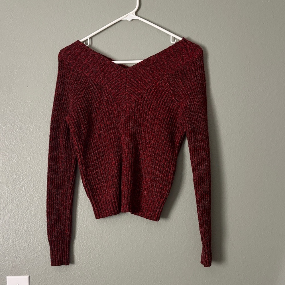 Poof! Off-the-Shoulder Burgundy Sweater